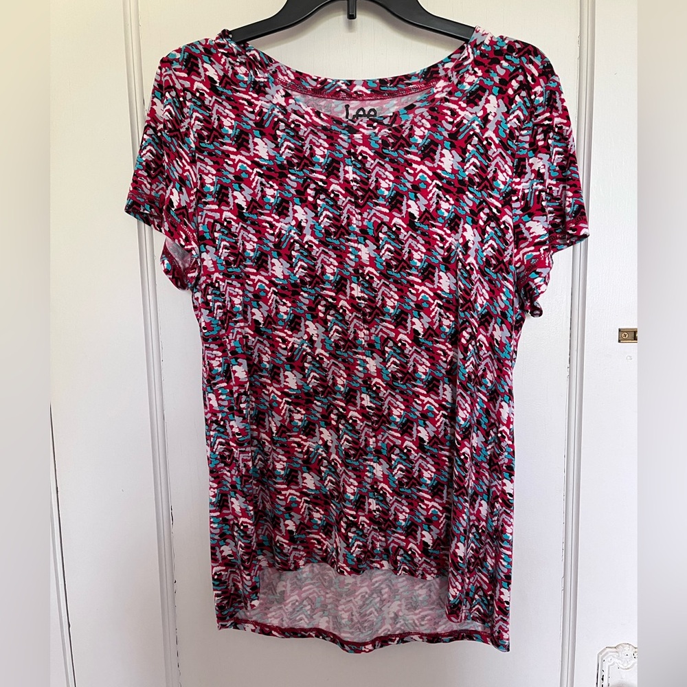 Red, black, teal top by Lee, L